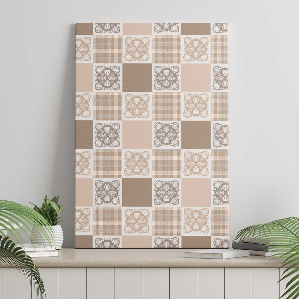 Hawaiian Palaka Quilt Pattern Canvas Wall Art Hawaii Culture Tropical Flowers Mix - Polynesian Pride