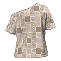 Hawaiian Palaka Quilt Pattern Cross Shoulder Shirt Hawaii Culture Tropical Flowers Mix - Polynesian Pride