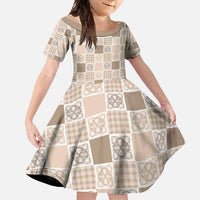 Hawaiian Palaka Quilt Pattern Family Matching Off Shoulder Maxi Dress and Hawaiian Shirt Hawaii Culture Tropical Flowers Mix - Polynesian Pride