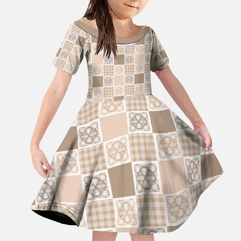 Hawaiian Palaka Quilt Pattern Family Matching Short Sleeve Bodycon Dress and Hawaiian Shirt Hawaii Culture Tropical Flowers Mix - Polynesian Pride