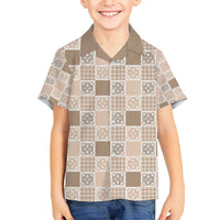 Hawaiian Palaka Quilt Pattern Kid Hawaiian Shirt Hawaii Culture Tropical Flowers Mix - Polynesian Pride