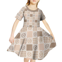 Hawaiian Palaka Quilt Pattern Kid Short Sleeve Dress Hawaii Culture Tropical Flowers Mix - Polynesian Pride