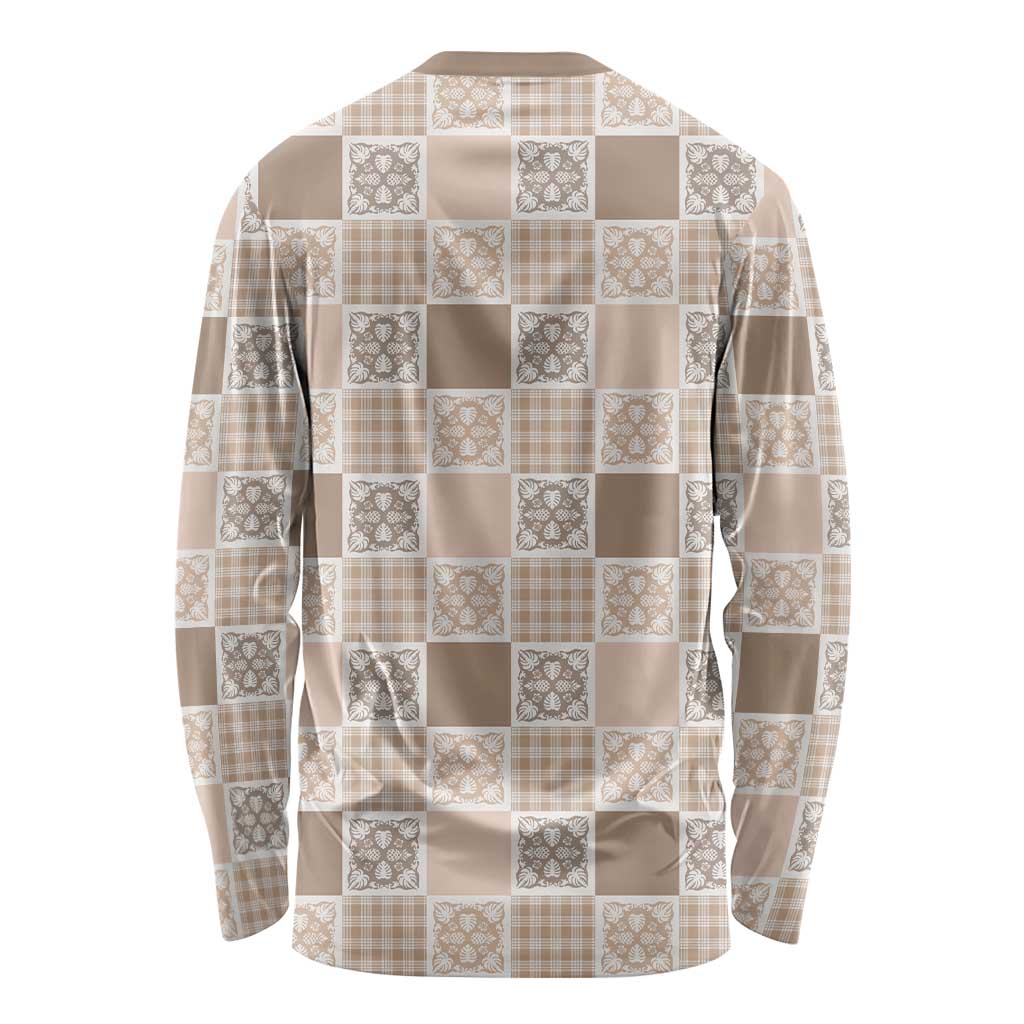 Hawaiian Palaka Quilt Pattern Long Sleeve Shirt Hawaii Culture Tropical Flowers Mix - Polynesian Pride