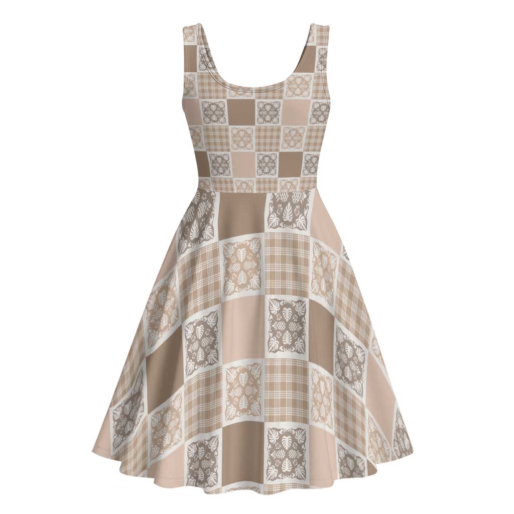 Hawaiian Palaka Quilt Pattern Midi Dress Hawaii Culture Tropical Flowers Mix - Polynesian Pride