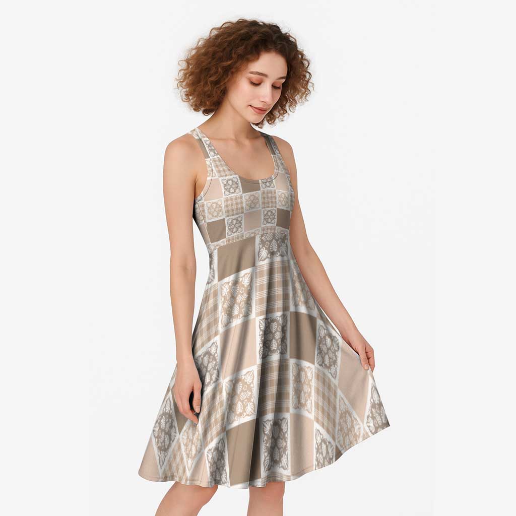 Hawaiian Palaka Quilt Pattern Midi Dress Hawaii Culture Tropical Flowers Mix - Polynesian Pride