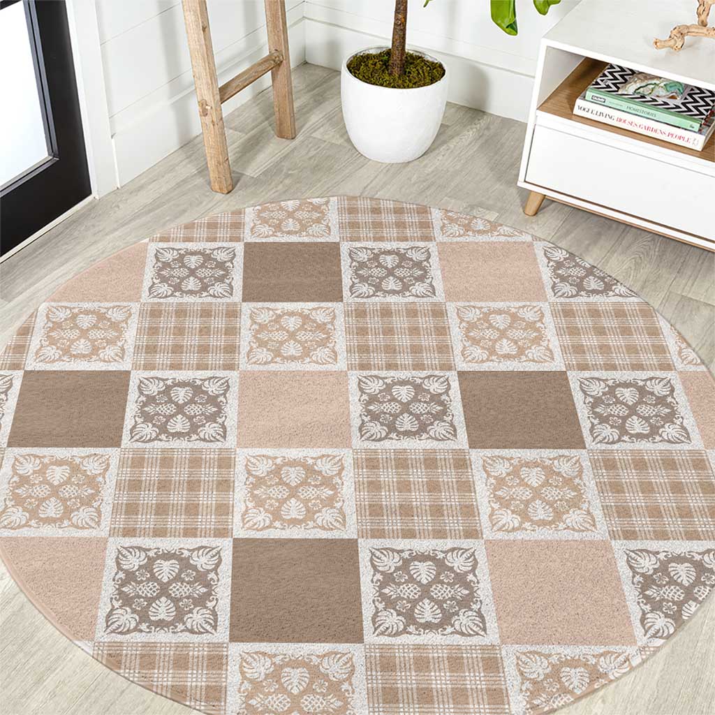 Hawaiian Palaka Quilt Pattern Round Carpet Hawaii Culture Tropical Flowers Mix - Polynesian Pride