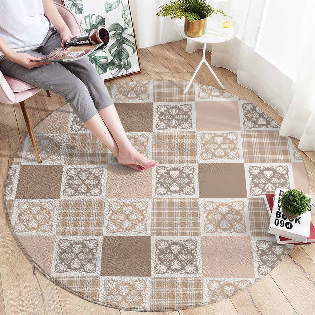Hawaiian Palaka Quilt Pattern Round Carpet Hawaii Culture Tropical Flowers Mix - Polynesian Pride
