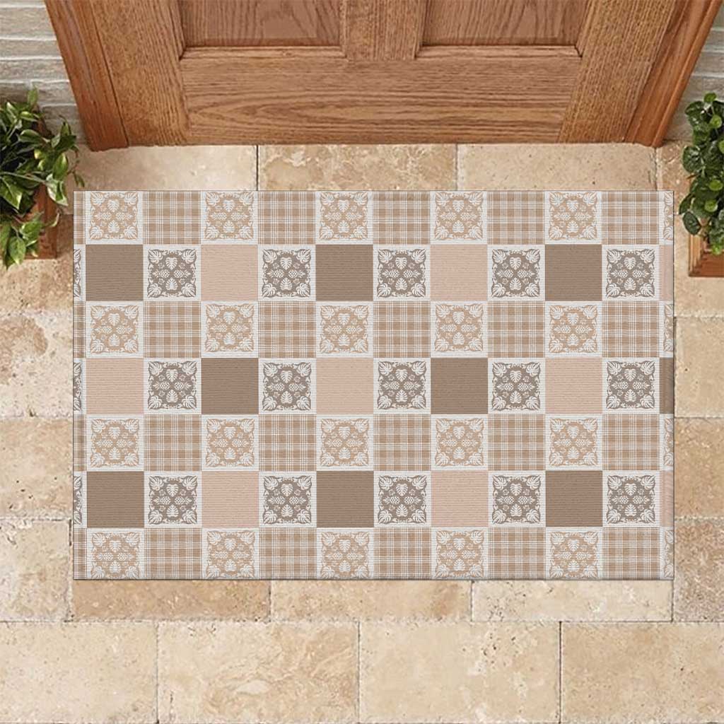 Hawaiian Palaka Quilt Pattern Rubber Doormat Hawaii Culture Tropical Flowers Mix - Polynesian Pride