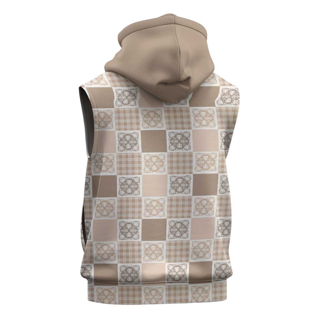 Hawaiian Palaka Quilt Pattern Sleeveless Hoodie Hawaii Culture Tropical Flowers Mix - Polynesian Pride