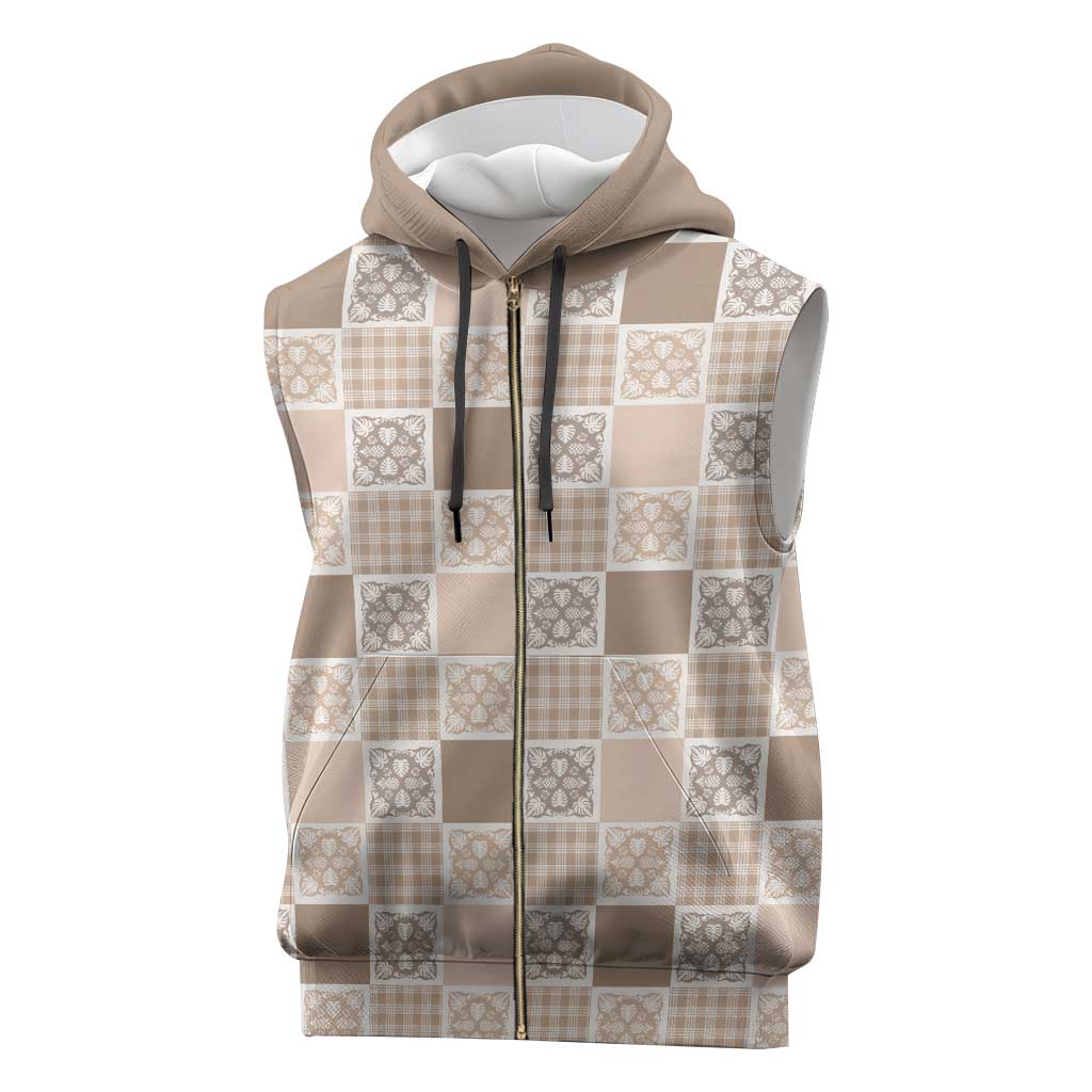 Hawaiian Palaka Quilt Pattern Sleeveless Zip Hoodie Hawaii Culture Tropical Flowers Mix - Polynesian Pride