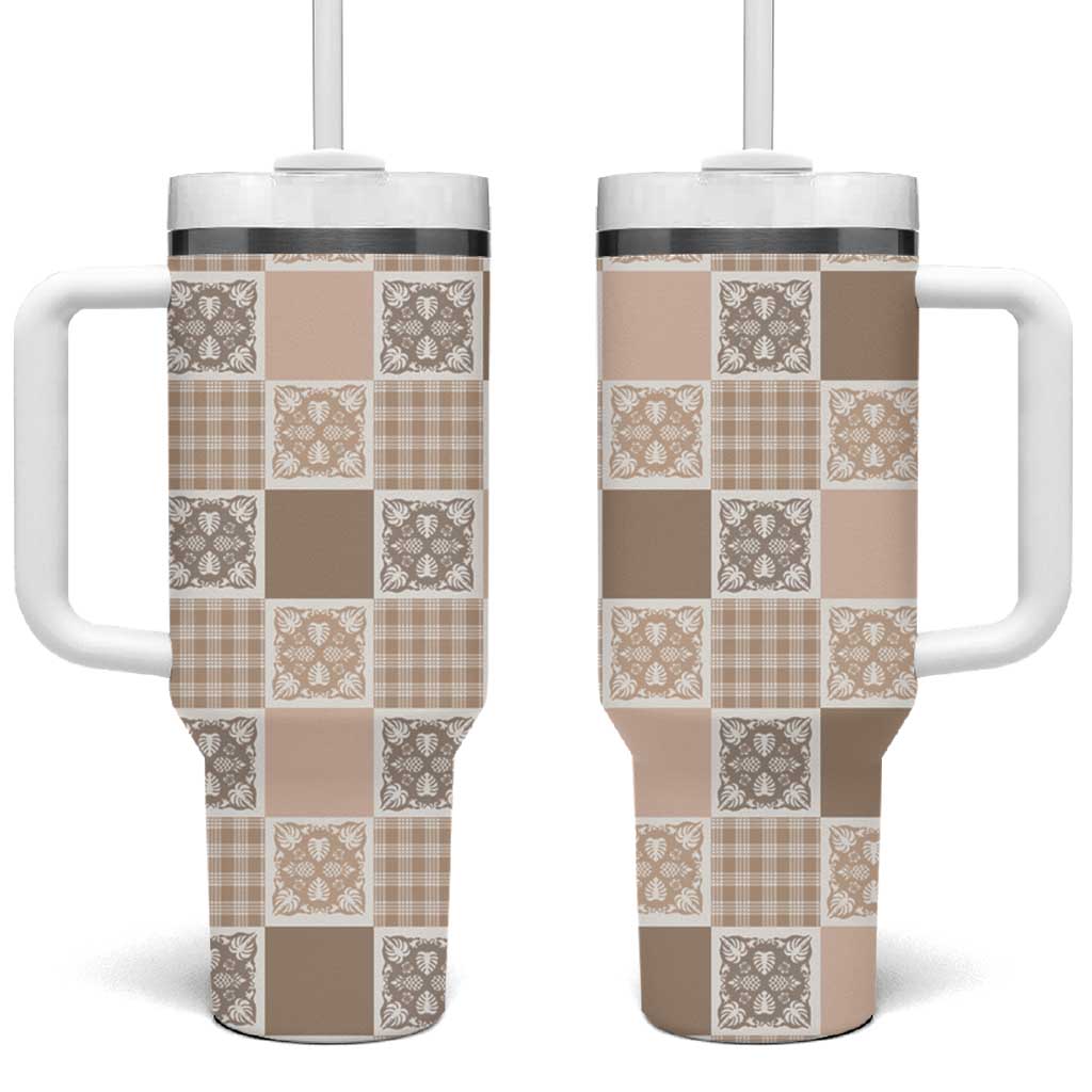 Hawaiian Palaka Quilt Pattern Tumbler With Handle Hawaii Culture Tropical Flowers Mix - Polynesian Pride