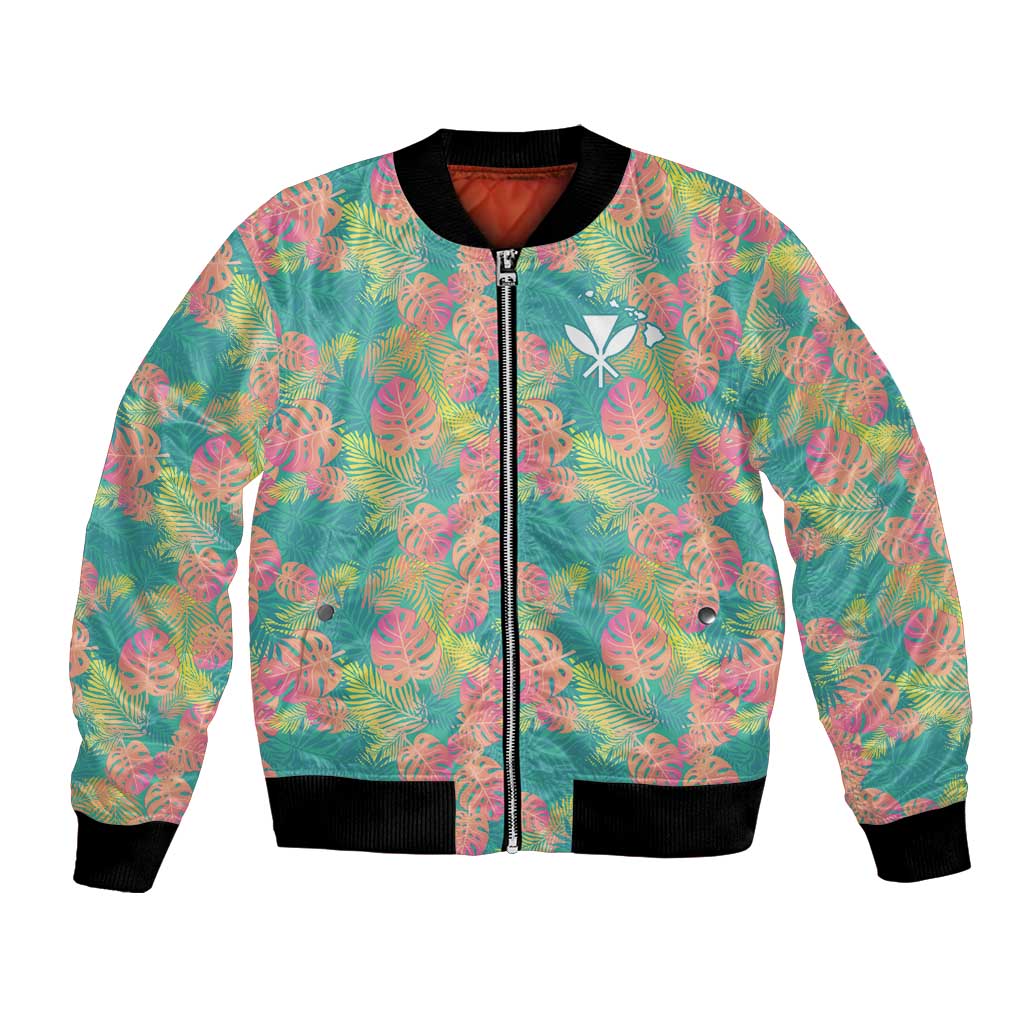 Seamless Hawaiian Quilt Pattern Bomber Jacket Hawaii Culture Palm Leaf Tropical - Polynesian Pride