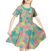 Seamless Hawaiian Quilt Pattern Kid Short Sleeve Dress Hawaii Culture Palm Leaf Tropical - Polynesian Pride