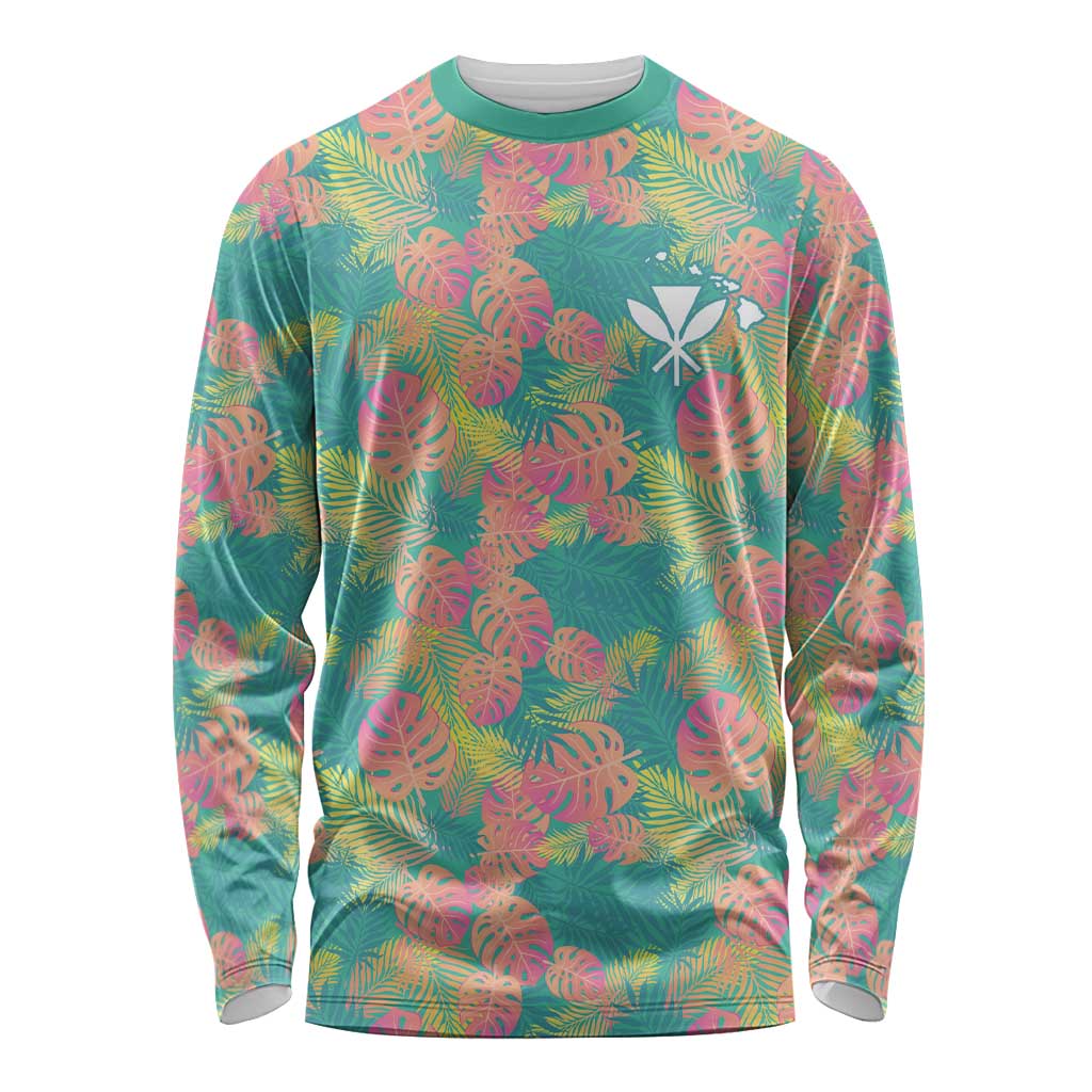 Seamless Hawaiian Quilt Pattern Long Sleeve Shirt Hawaii Culture Palm Leaf Tropical - Polynesian Pride