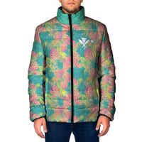 Seamless Hawaiian Quilt Pattern Padded Jacket Hawaii Culture Palm Leaf Tropical - Polynesian Pride