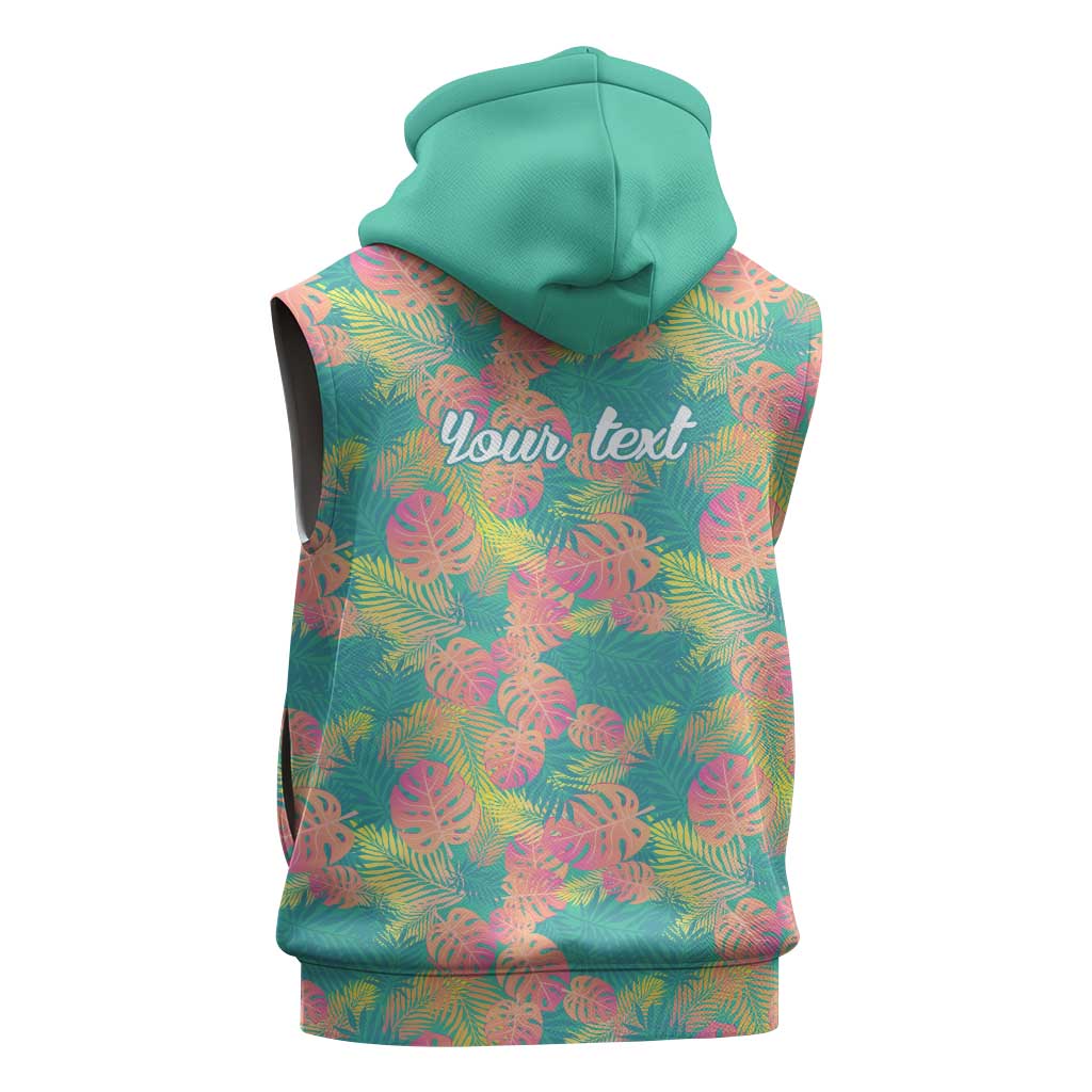 Seamless Hawaiian Quilt Pattern Sleeveless Hoodie Hawaii Culture Palm Leaf Tropical - Polynesian Pride