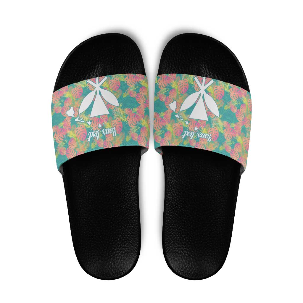 Seamless Hawaiian Quilt Pattern Slide Sandals Hawaii Culture Palm Leaf Tropical - Polynesian Pride