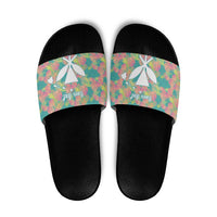 Seamless Hawaiian Quilt Pattern Slide Sandals Hawaii Culture Palm Leaf Tropical - Polynesian Pride