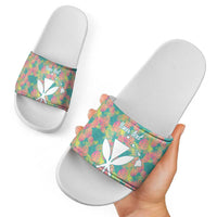 Seamless Hawaiian Quilt Pattern Slide Sandals Hawaii Culture Palm Leaf Tropical - Polynesian Pride