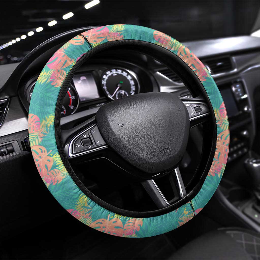 Seamless Hawaiian Quilt Pattern Steering Wheel Cover Hawaii Culture Palm Leaf Tropical - Polynesian Pride