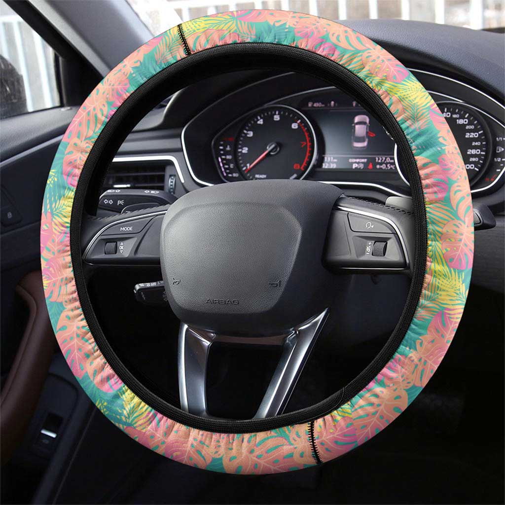 Seamless Hawaiian Quilt Pattern Steering Wheel Cover Hawaii Culture Palm Leaf Tropical - Polynesian Pride