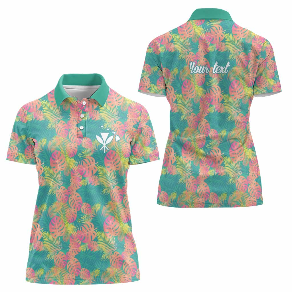 Seamless Hawaiian Quilt Pattern Women Polo Shirt Hawaii Culture Palm Leaf Tropical - Polynesian Pride