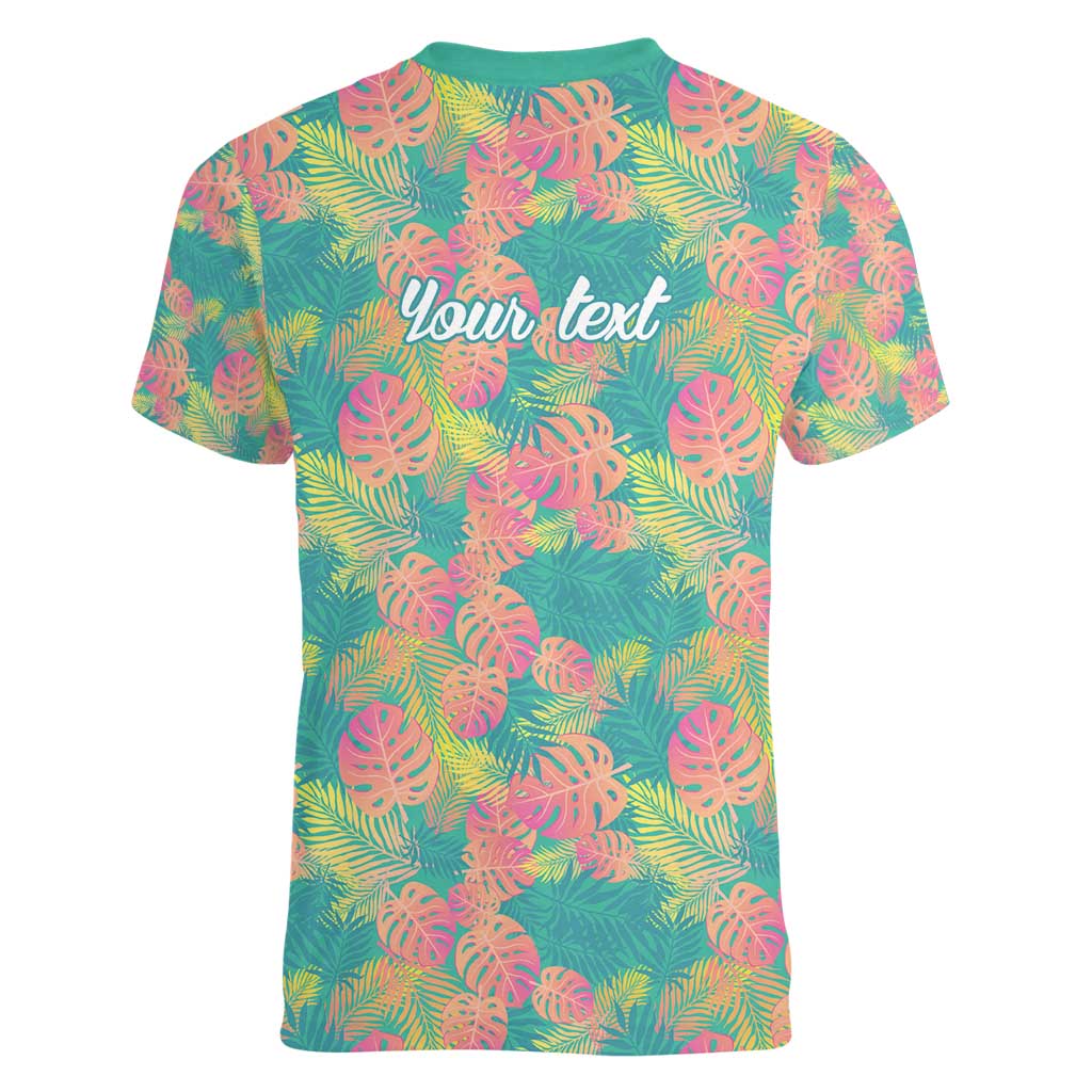 Seamless Hawaiian Quilt Pattern Women V-Neck T-Shirt Hawaii Culture Palm Leaf Tropical - Polynesian Pride