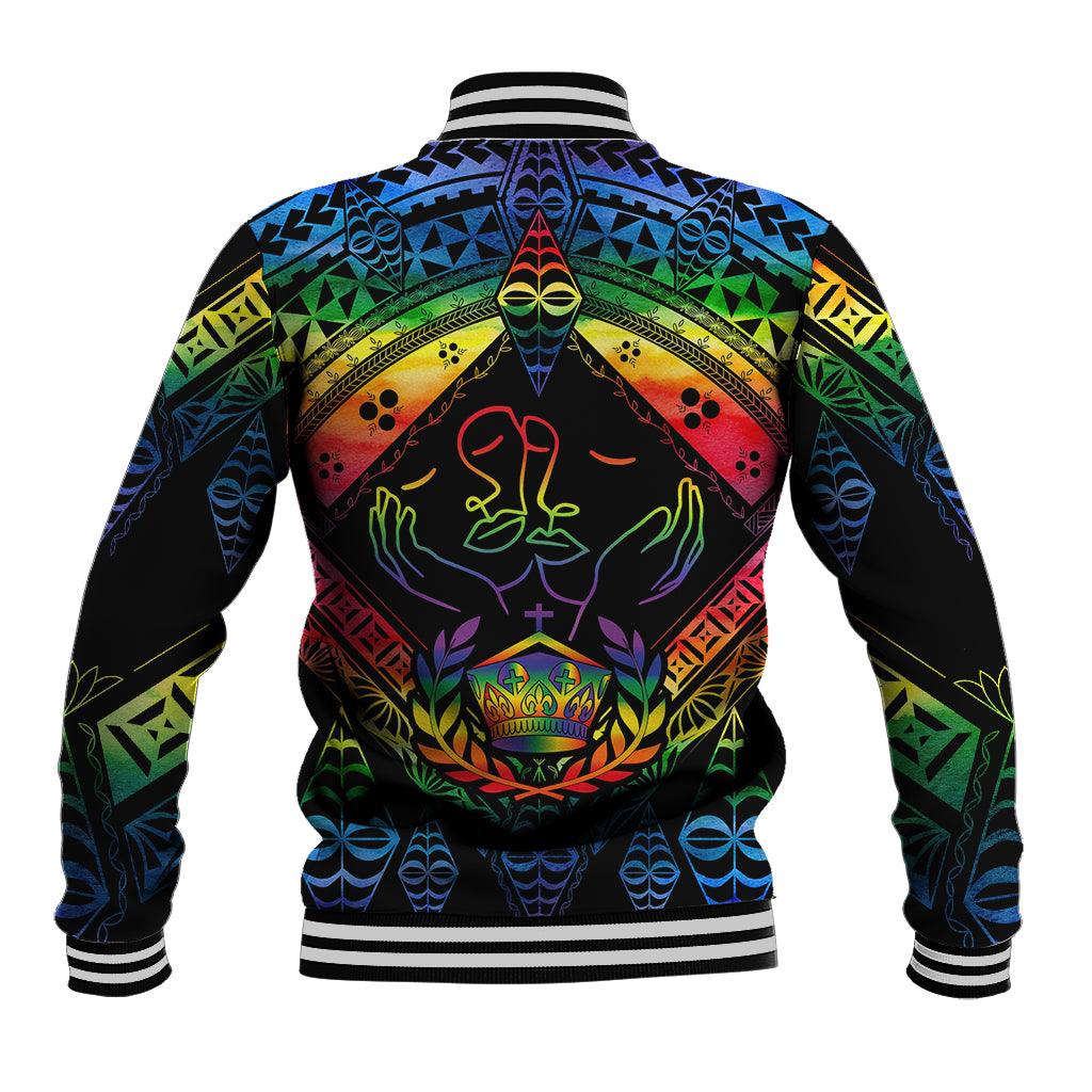 Tonga LGBT Baseball Jacket Love Is Love Ngatu Rainbow Water Color LT9 - Polynesian Pride