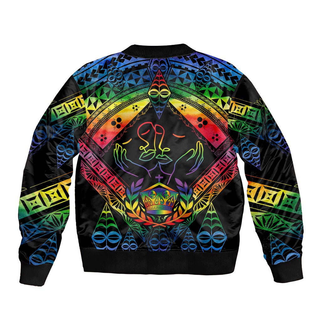 Tonga LGBT Bomber Jacket Love Is Love Ngatu Rainbow Water Color LT9 - Polynesian Pride