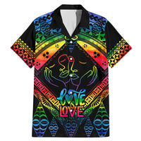Tonga LGBT Family Matching Mermaid Dress and Hawaiian Shirt Love Is Love Ngatu Rainbow Water Color LT9 Dad's Shirt - Short Sleeve Black - Polynesian Pride