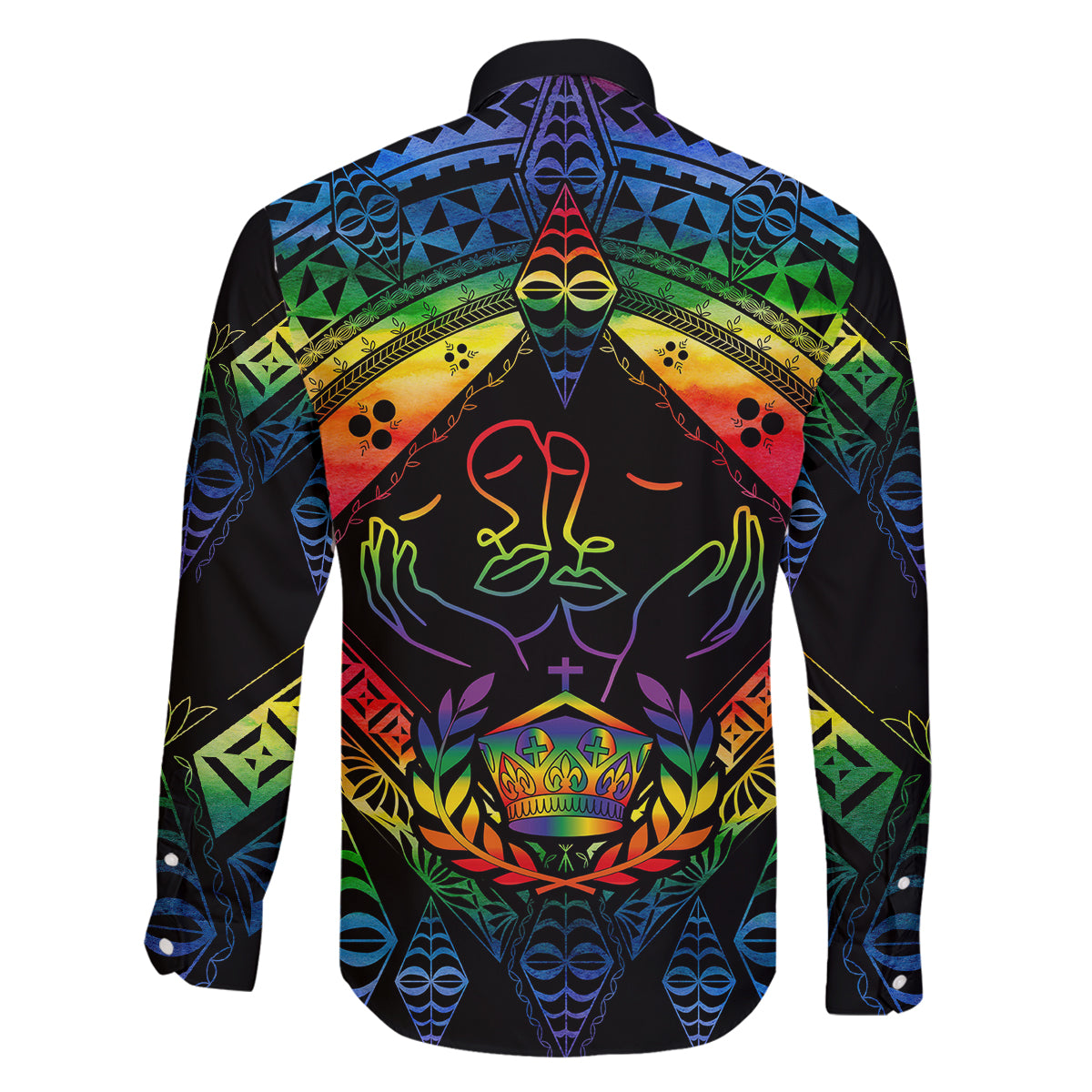 Tonga LGBT Family Matching Off Shoulder Long Sleeve Dress and Hawaiian Shirt Love Is Love Ngatu Rainbow Water Color LT9 - Polynesian Pride