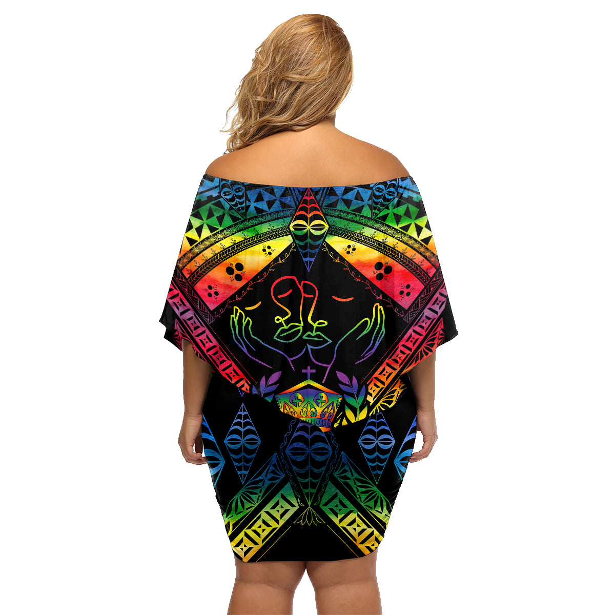 Tonga LGBT Family Matching Off Shoulder Short Dress and Hawaiian Shirt Love Is Love Ngatu Rainbow Water Color LT9 - Polynesian Pride