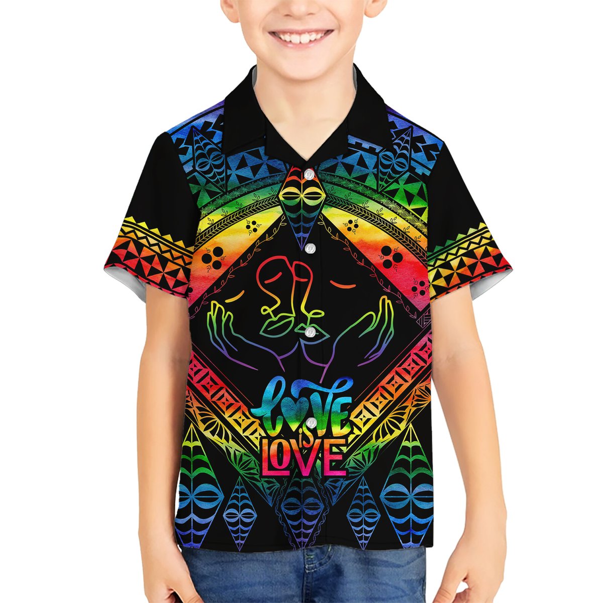 Tonga LGBT Hawaiian Shirt Love Is Love Ngatu Rainbow Water Color LT9 - Polynesian Pride