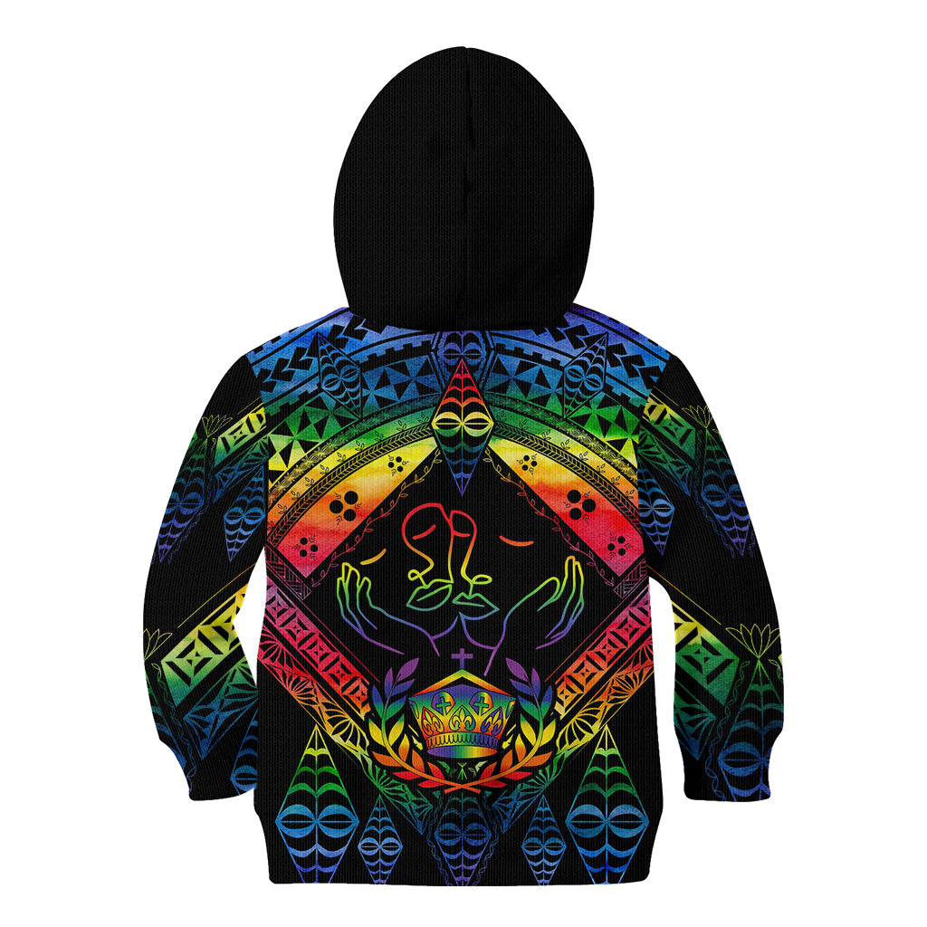 Tonga LGBT Kid Hoodie Love Is Love Ngatu Rainbow Water Color LT9 - Polynesian Pride