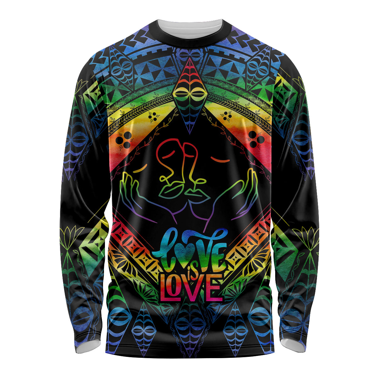 Tonga LGBT Long Sleeve Shirt Love Is Love Ngatu Rainbow Water Color LT9 Unisex Black - Polynesian Pride