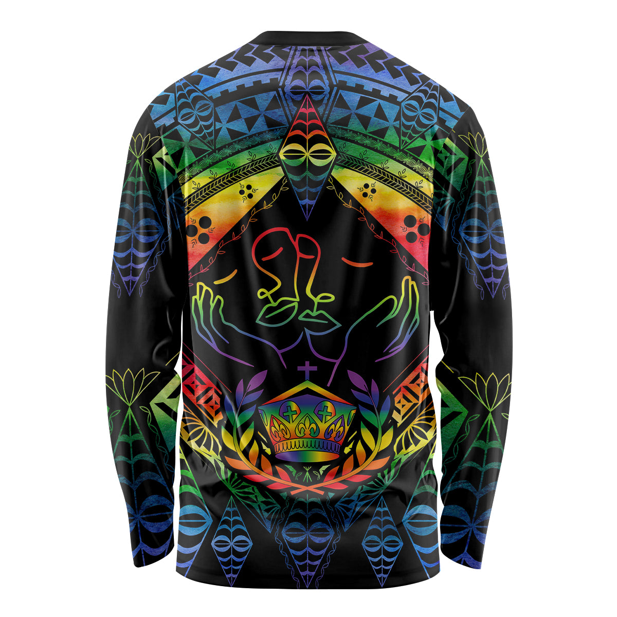 Tonga LGBT Long Sleeve Shirt Love Is Love Ngatu Rainbow Water Color LT9 - Polynesian Pride