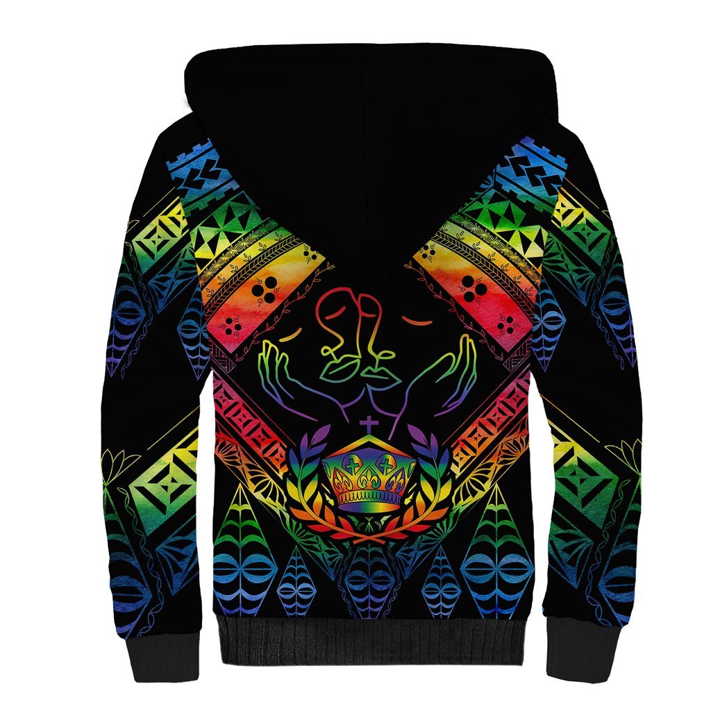 Tonga LGBT Sherpa Hoodie Love Is Love Ngatu Rainbow Water Color LT9 - Polynesian Pride