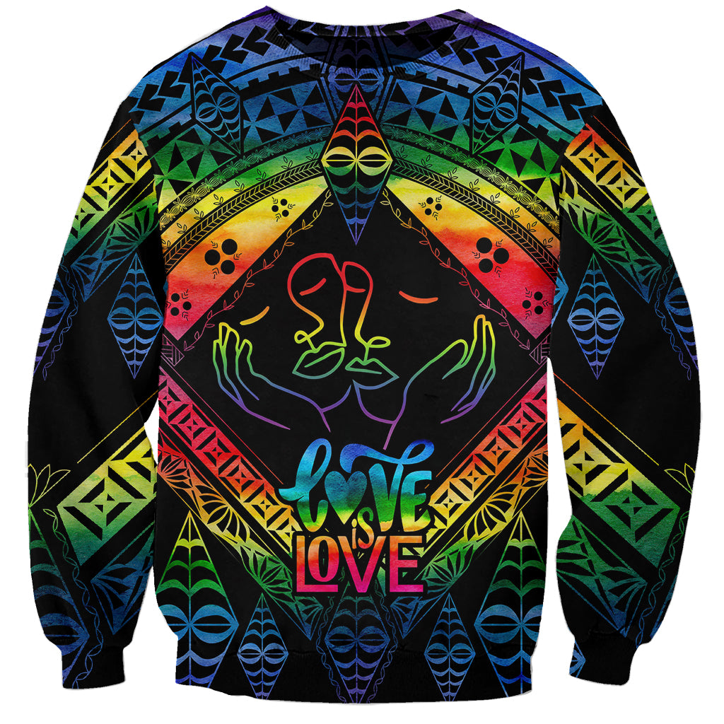 Tonga LGBT Sweatshirt Love Is Love Ngatu Rainbow Water Color LT9 Unisex Black - Polynesian Pride
