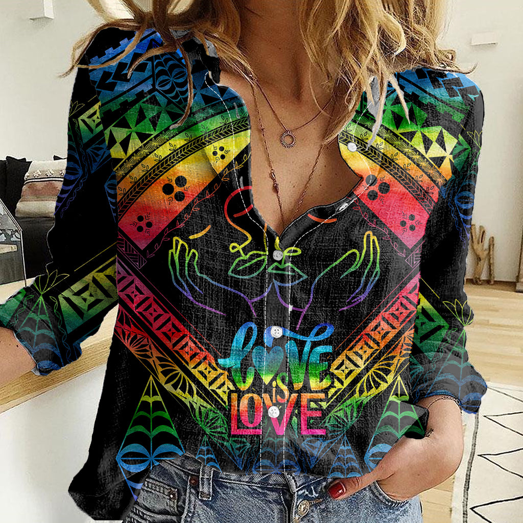 tonga-lgbt-women-casual-shirt-love-is-love-ngatu-rainbow-water-color