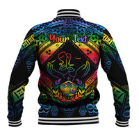 Personalised Tonga LGBT Baseball Jacket Love Is Love Ngatu Rainbow Water Color LT9 - Polynesian Pride