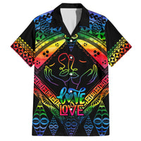 Personalised Tonga LGBT Family Matching Puletasi Dress and Hawaiian Shirt Love Is Love Ngatu Rainbow Water Color LT9 Dad's Shirt - Short Sleeve Black - Polynesian Pride