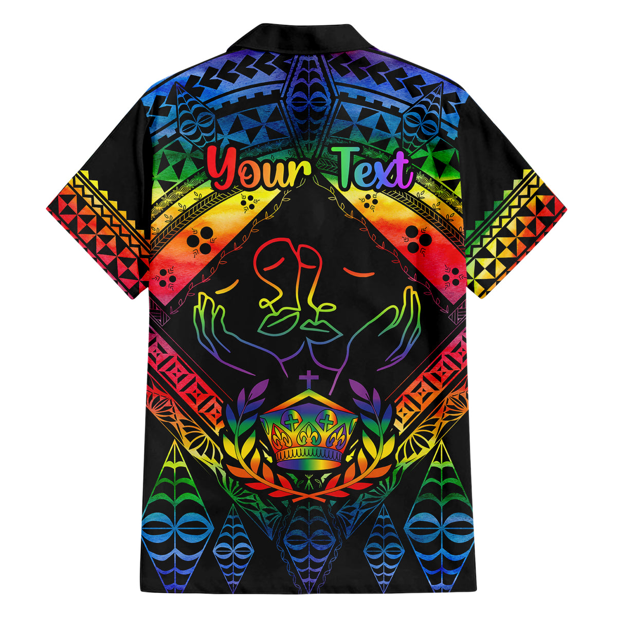 Personalised Tonga LGBT Family Matching Short Sleeve Bodycon Dress and Hawaiian Shirt Love Is Love Ngatu Rainbow Water Color LT9 - Polynesian Pride