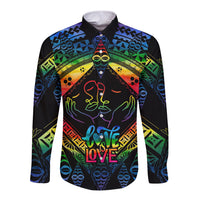 personalised-tonga-lgbt-long-sleeve-button-shirt-love-is-love-ngatu-rainbow-water-color