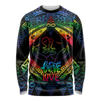 Personalised Tonga LGBT Long Sleeve Shirt Love Is Love Ngatu Rainbow Water Color LT9 Unisex Black - Polynesian Pride