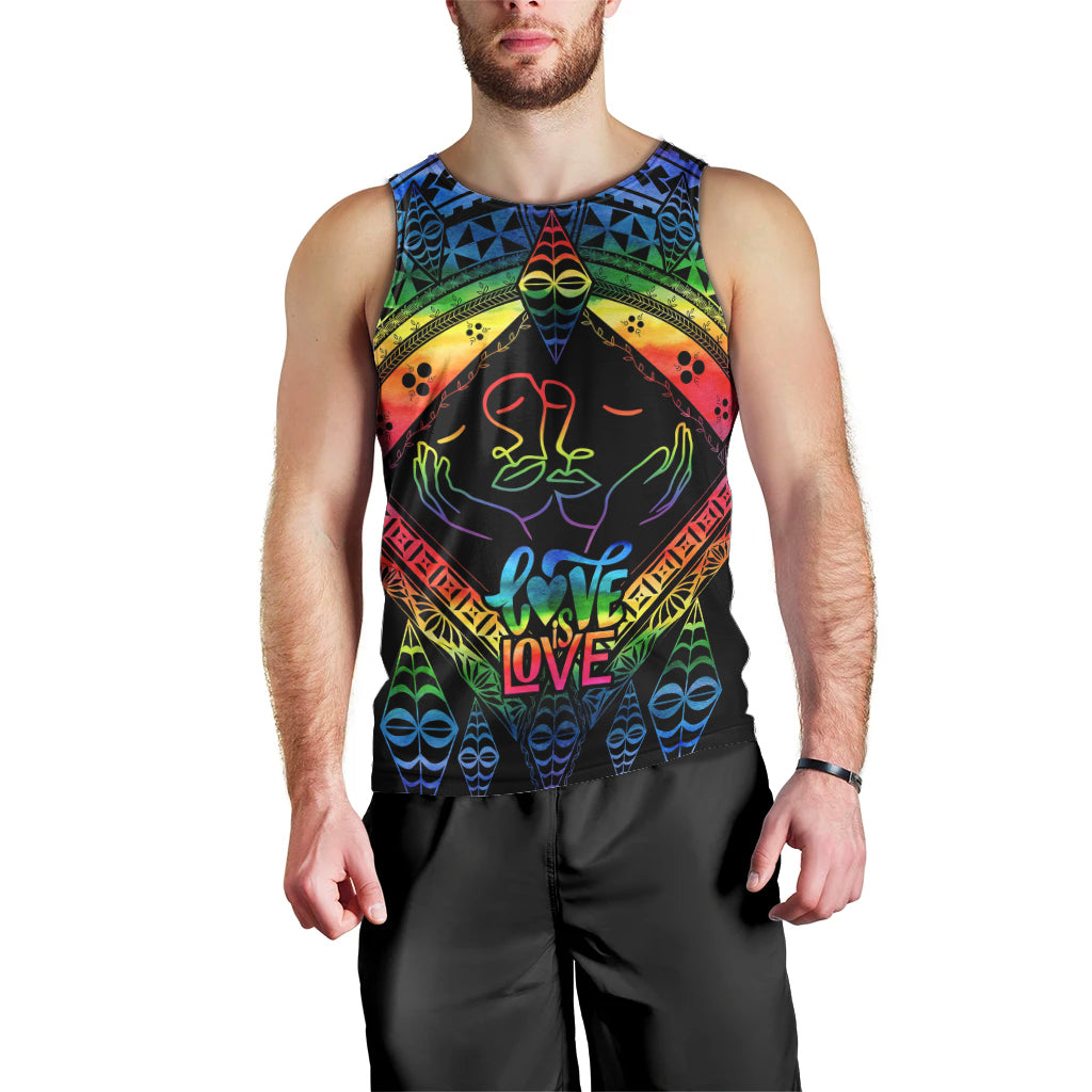 Personalised Tonga LGBT Men Tank Top Love Is Love Ngatu Rainbow Water Color LT9 - Polynesian Pride