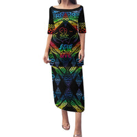 Personalised Tonga LGBT Puletasi Love Is Love Ngatu Rainbow Water Color LT9 Long Dress Black - Polynesian Pride