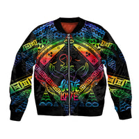 Personalised Tonga LGBT Sleeve Zip Bomber Jacket Love Is Love Ngatu Rainbow Water Color LT9 Unisex Black - Polynesian Pride