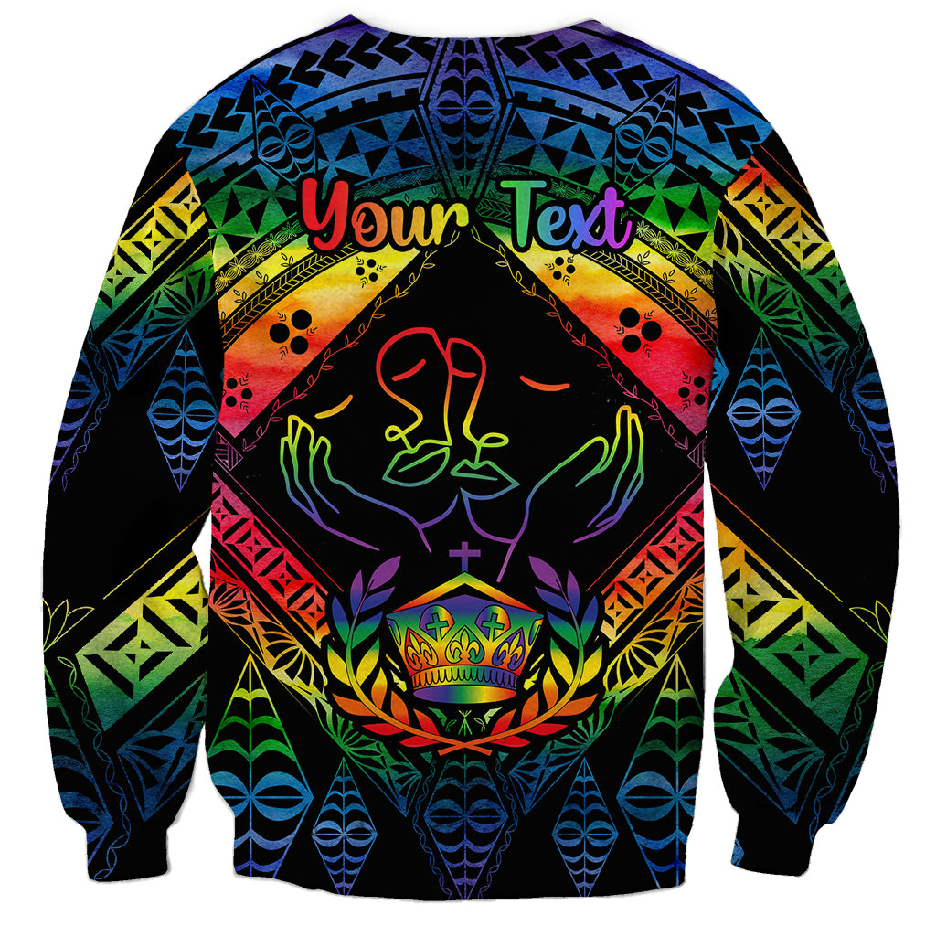 Personalised Tonga LGBT Sweatshirt Love Is Love Ngatu Rainbow Water Color LT9 - Polynesian Pride