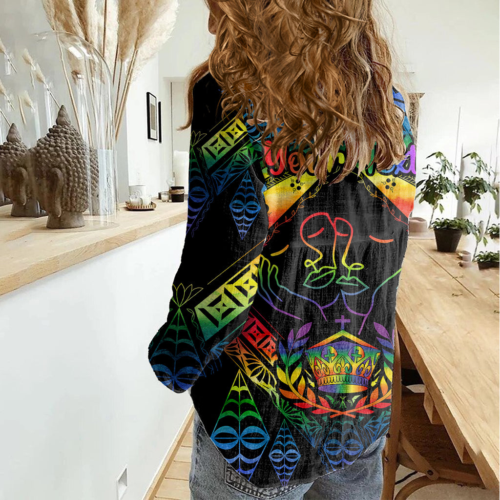 personalised-tonga-lgbt-women-casual-shirt-love-is-love-ngatu-rainbow-water-color