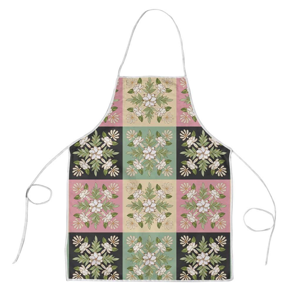 Seamless Pattern Maile and Pikake Lei Apron Squares Maile Leaf LT9 Green - Polynesian Pride